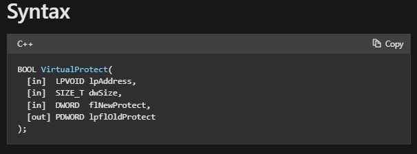 VirutalProtect syntax